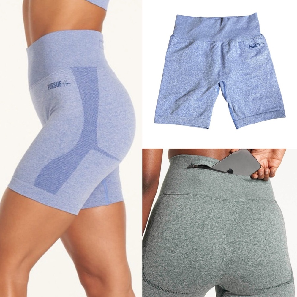 Pursue Fitness x HopeScope L High-Waisted Blue Marl Seamless Shorts